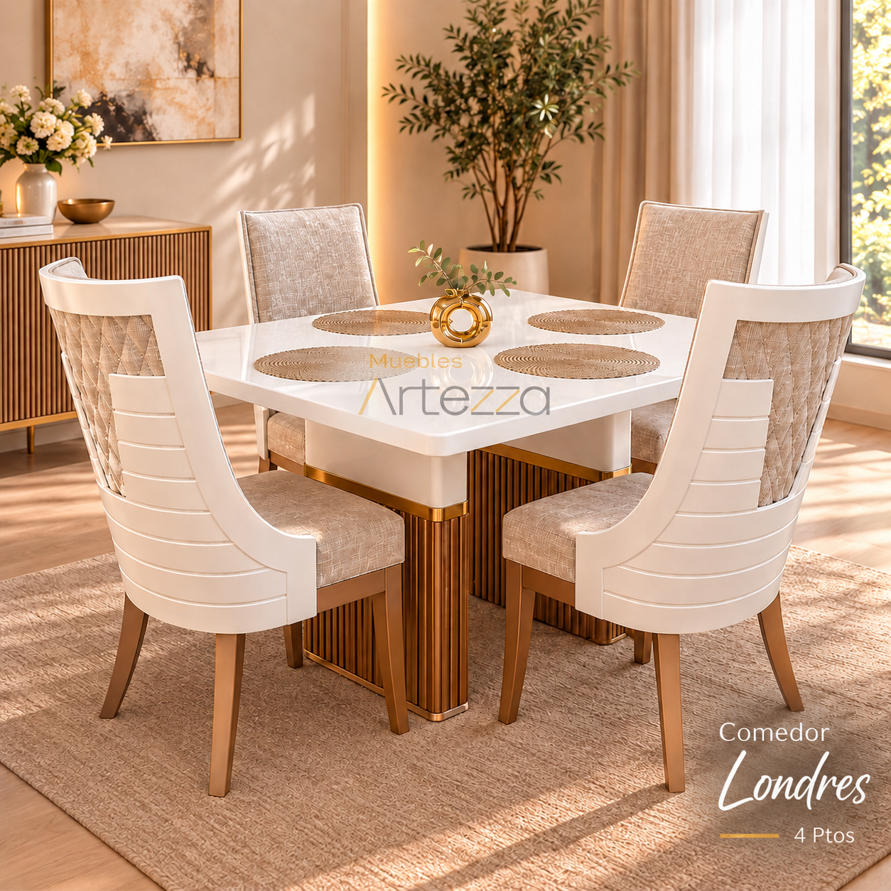 Comedor Londres con elegancia dorada Comedor Londres 4 puestos - Imagen 1